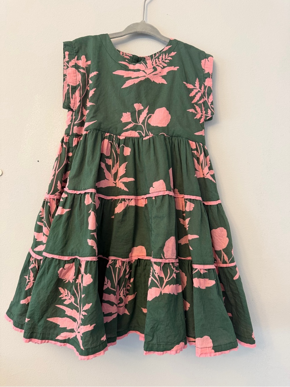 Pink Chicken Green Dress with Pink Floral Print
